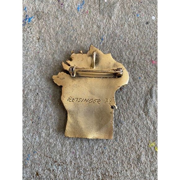 1978 REISINGER Judaica Gold Tone Modernist BURNING BUSH Brooch Pin Retsinger - Picture 8 of 11